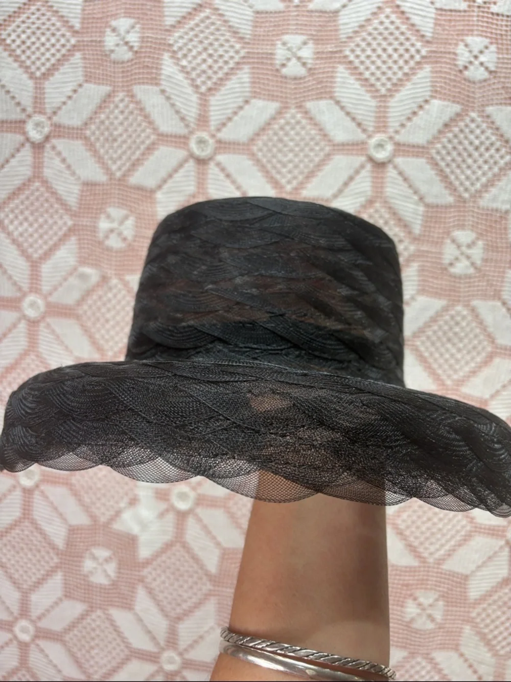 Black Sinamay Wide Brim Hat | Rosette Detail | Occasion - Picture 5 of 8